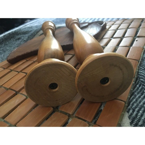 Vintage mcm candlesticks turned wood scroll 11" tapered candle holders - Picture 7 of 10